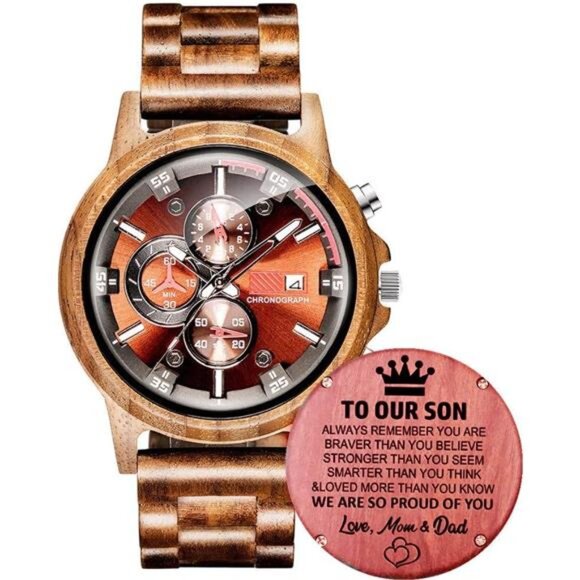 Wooden Watch for Men Women, Stylish Chronograph Military Casual